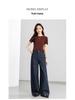 Xin Ge Burgundy Slimming Short-Sleeve High-Waist Women's T-shirt