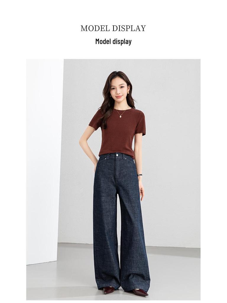 Xin Ge Burgundy Slimming Short-Sleeve High-Waist Women's T-shirt