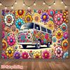 2D Groovy Hippie-Bus Kulisse Retro Blumenmuster Studio Fotografie Hintergrund