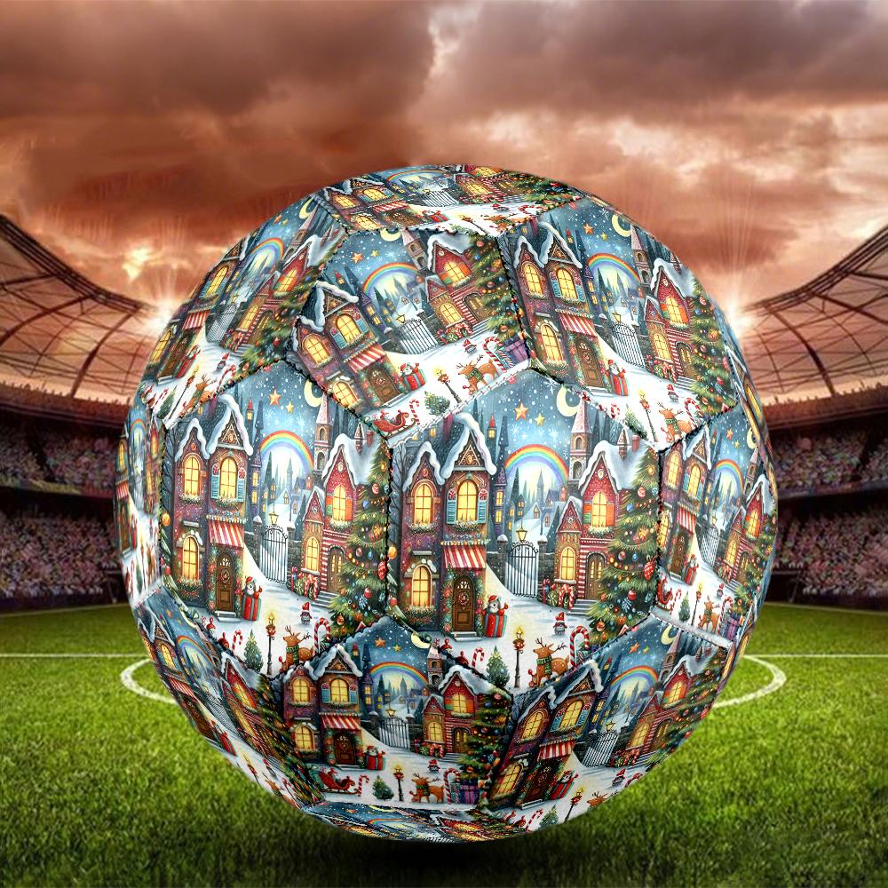 Christmas Street Theme Size 5 Soccer Ball, Suitable for Both Indoor and Outdoor Matches, a Gift Suitable for Everyone.