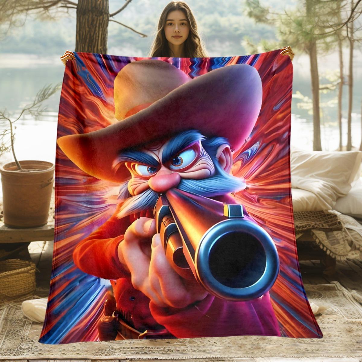 

Cowboy telescope pattern Flannel printed blanket suitable for all seasons suitable for living room office sofa and travel 75x100cm