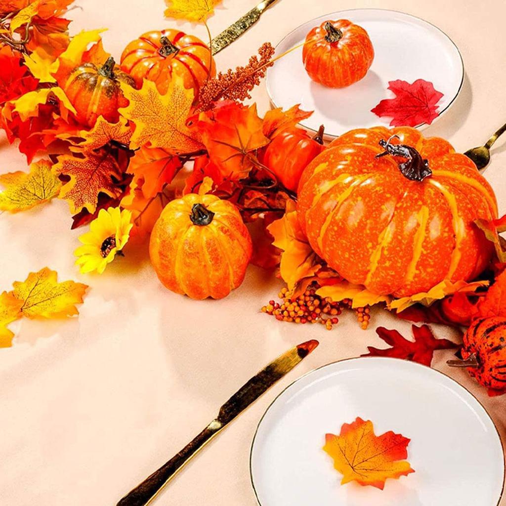 7PCS Artificial Pumpkins Set Large Fake Simulation Pumpkin Halloween House Decoration  Thanksgiving Realistic Fall Autumn Harves