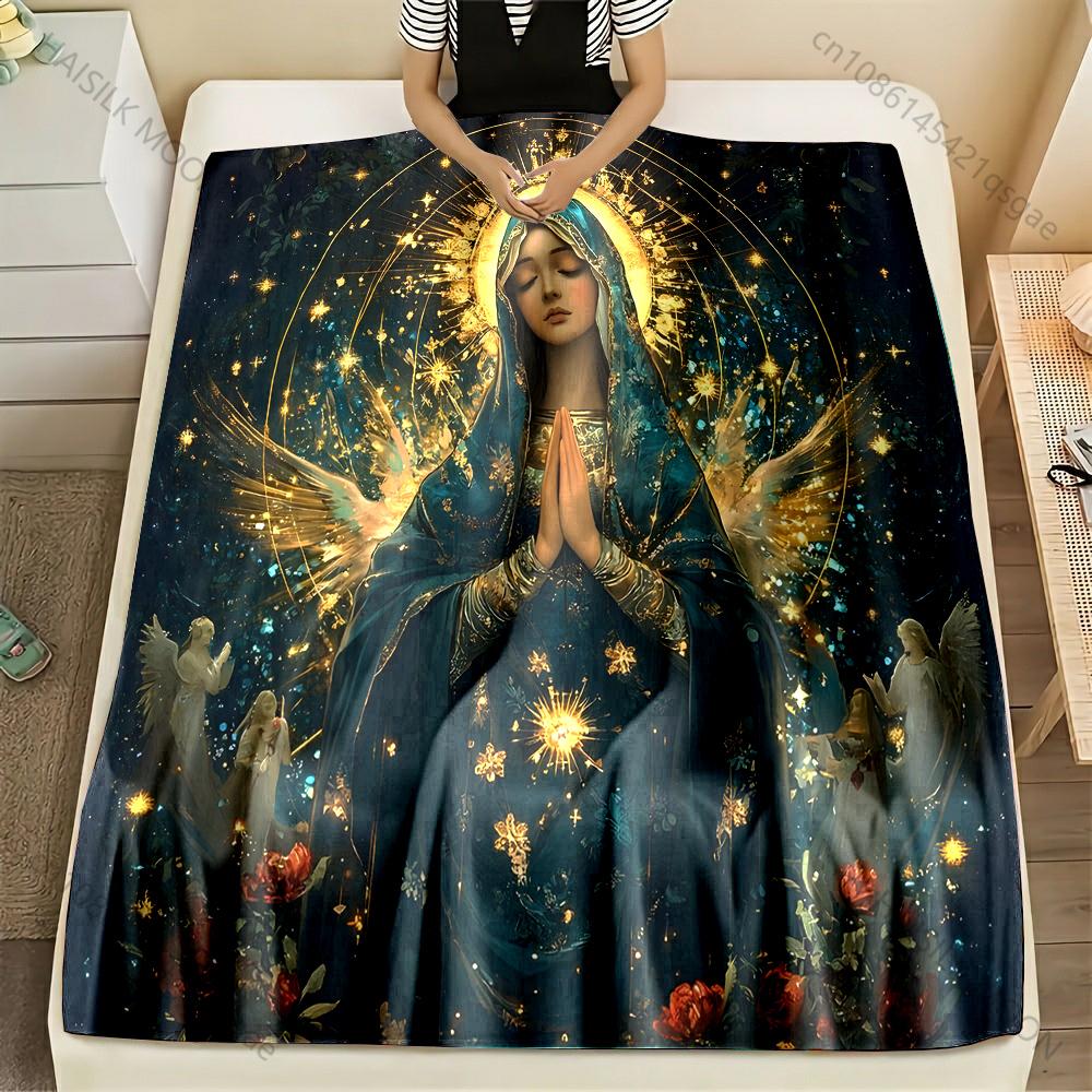 1PC Sacred female praying celestial scene Print Blanket Warm Soft Fluffy Kids and Adult Sofa Bed Throw Blanket Travel Camping RV