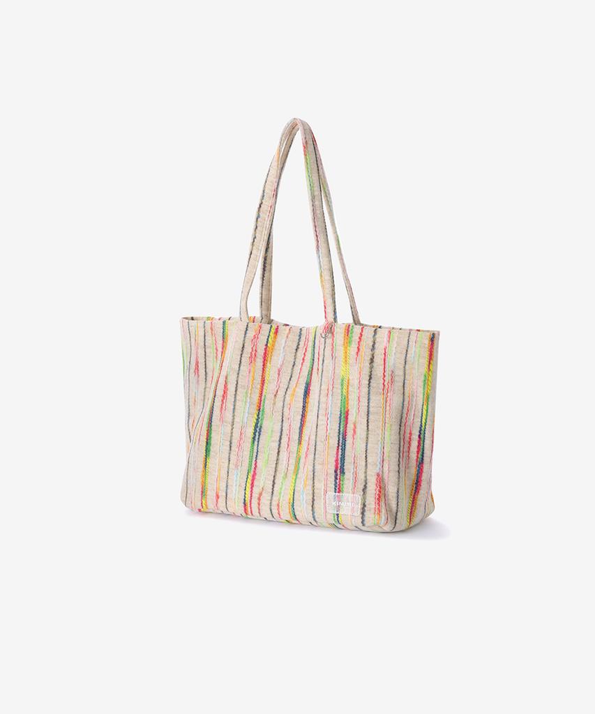 Kimimi Fuzz Stripe Maxi Shoulder Bag Beige