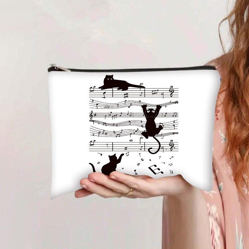 Retro kosmetyczka z kotem płócienna na zamek duża pojemność piórnik kosmetyczka torba do prania ręcznego