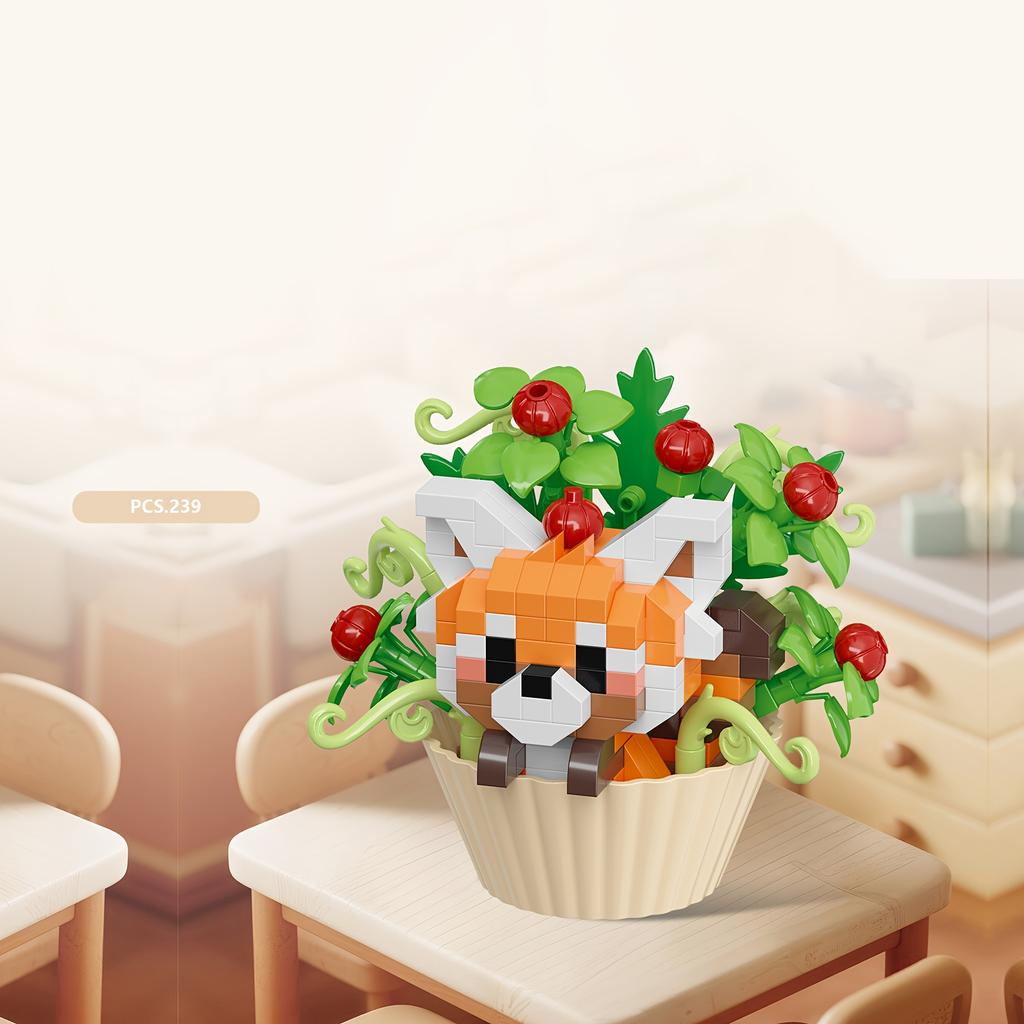Building block small animals flower pot series tabletop ornaments decoration Christmas Halloween gifts