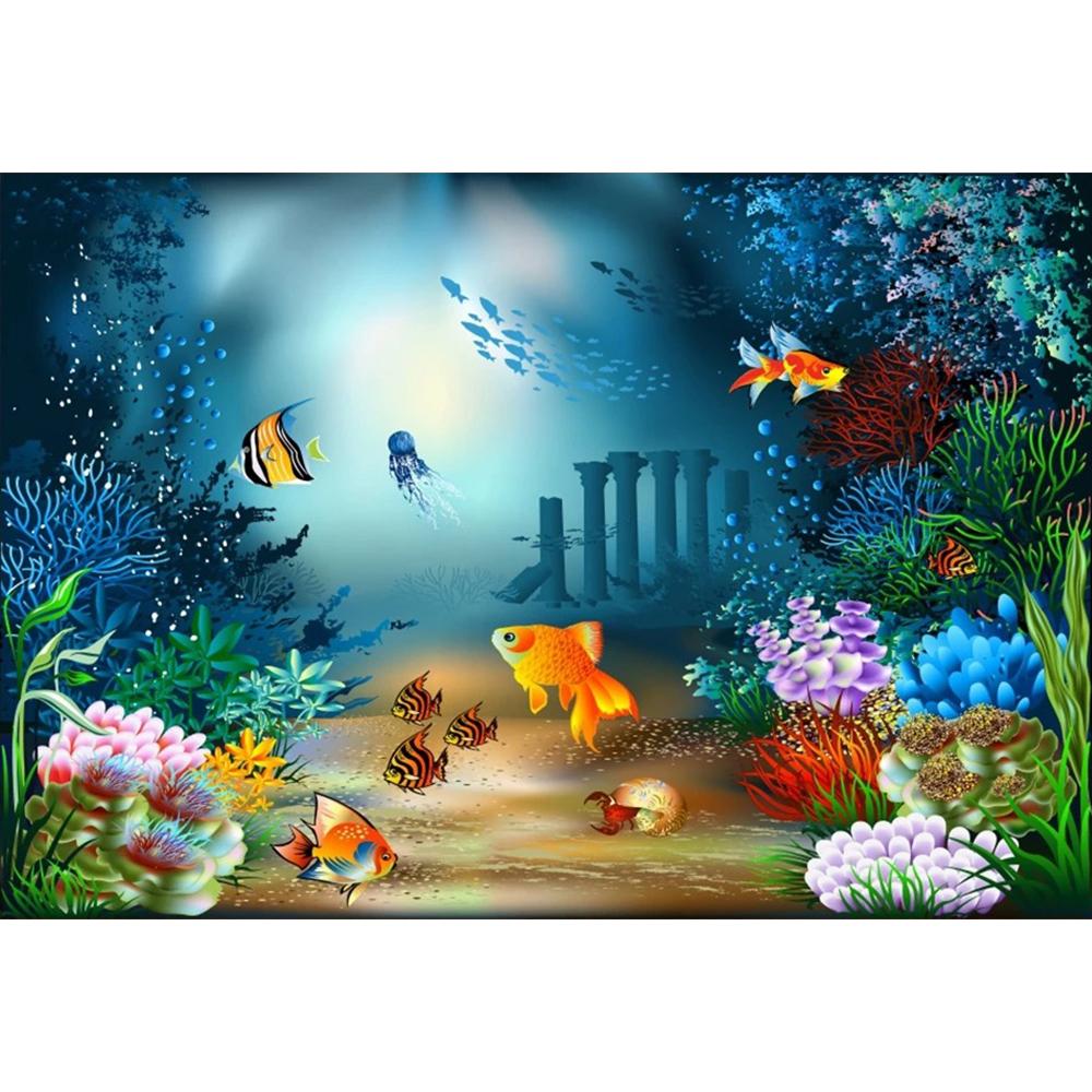 Underwater World Fish Coral Aquarium Theme Photography Backdrop, Children's Birthday Party, Home Decoration Photography Backdrop