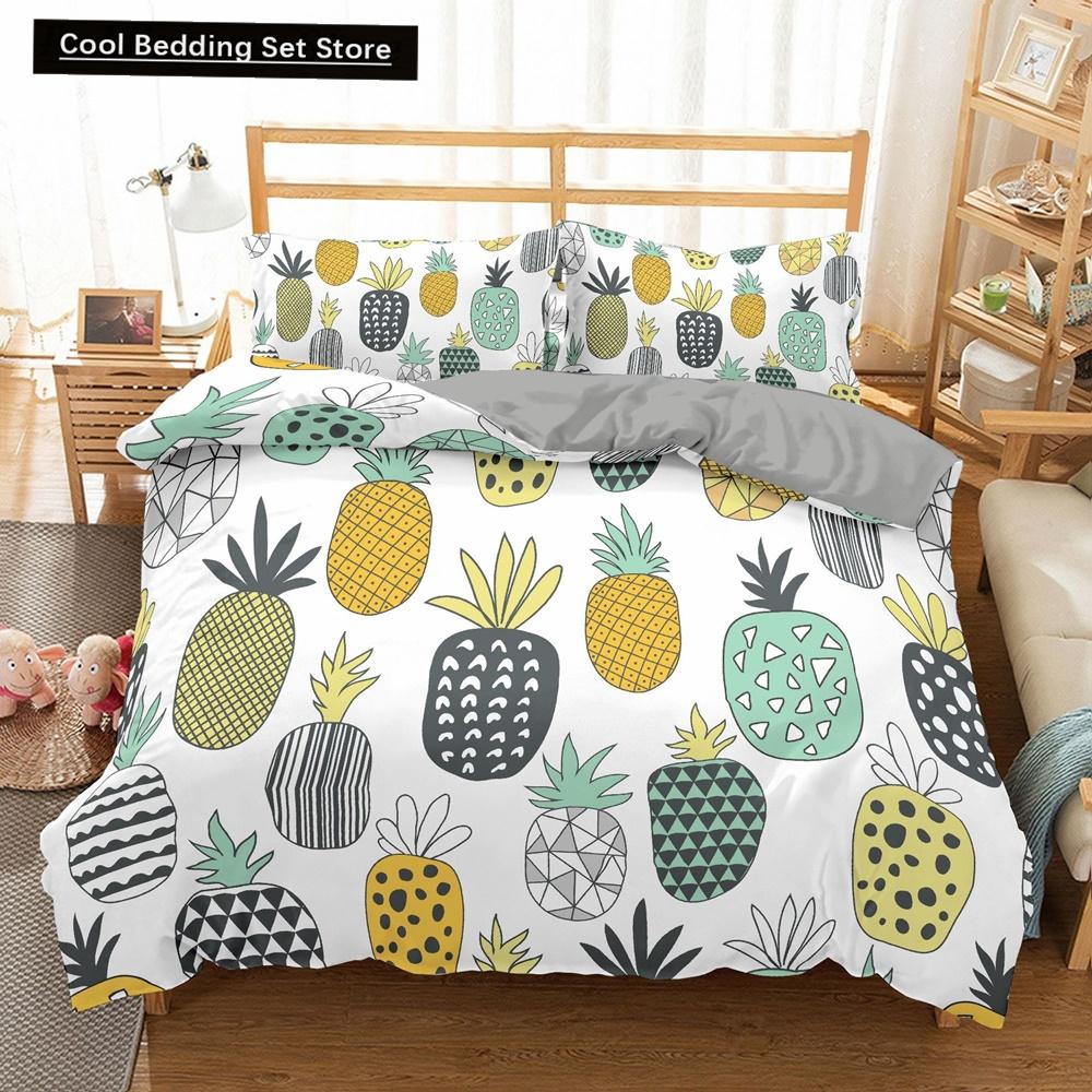 Fruit Pineapple Queen King Duvet Cover 3D Yellow Tropical Fruit Bedding Set Plants Comforter Cover 2/3pcs Polyester Quilt Cover
