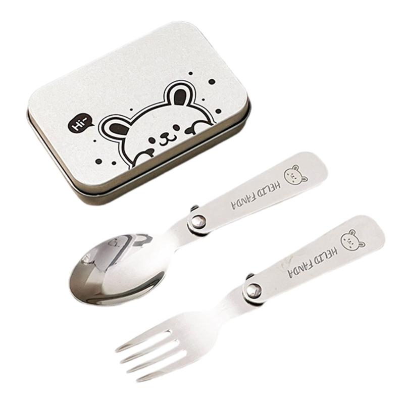 Faltbares Besteckset Leichtgewicht Löffel Gabel Outdoor Metall Geschirr mit Aufbewahrungsbox Küchen Wanderutensilien Einfache Verwendung