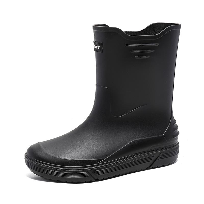 

Water shoes medium tube rain shoes trendy men s rain boots fixed integrated cotton lint thickened flat bottom waterproof boots rubber shoes 39