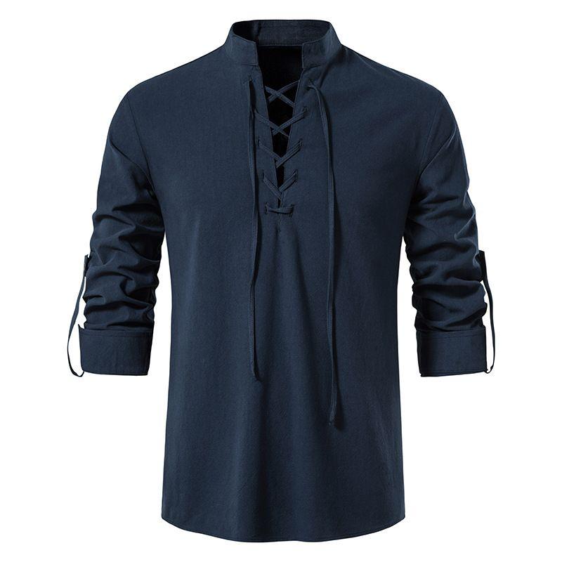 2026 Nuova Maglia Henley da Uomo Casual Pullover Moda Collo Rialzato Manica Lunga Tinta Unita