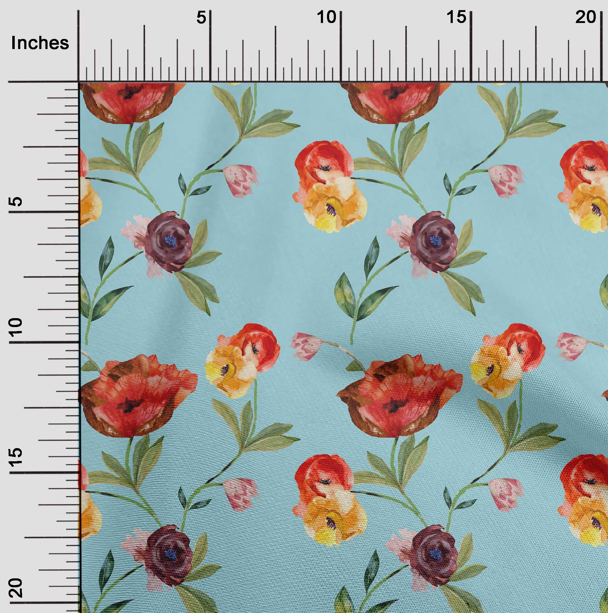 

oneOone Cotton Flex Dusty Blue Fabric Flower & Leaves Watercolor Dress Material Fabric Print Fabric By The Yard 40 Inche 42 Inch Wide - Viscose Chiffon небо синє кольору