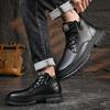 Fashion Hot Sale Men's Lace-Up Motorcycle Boots Leather Fashion Walking Shoes New Men Brand Mens Sneakers Male Comfortable Ankle Boots