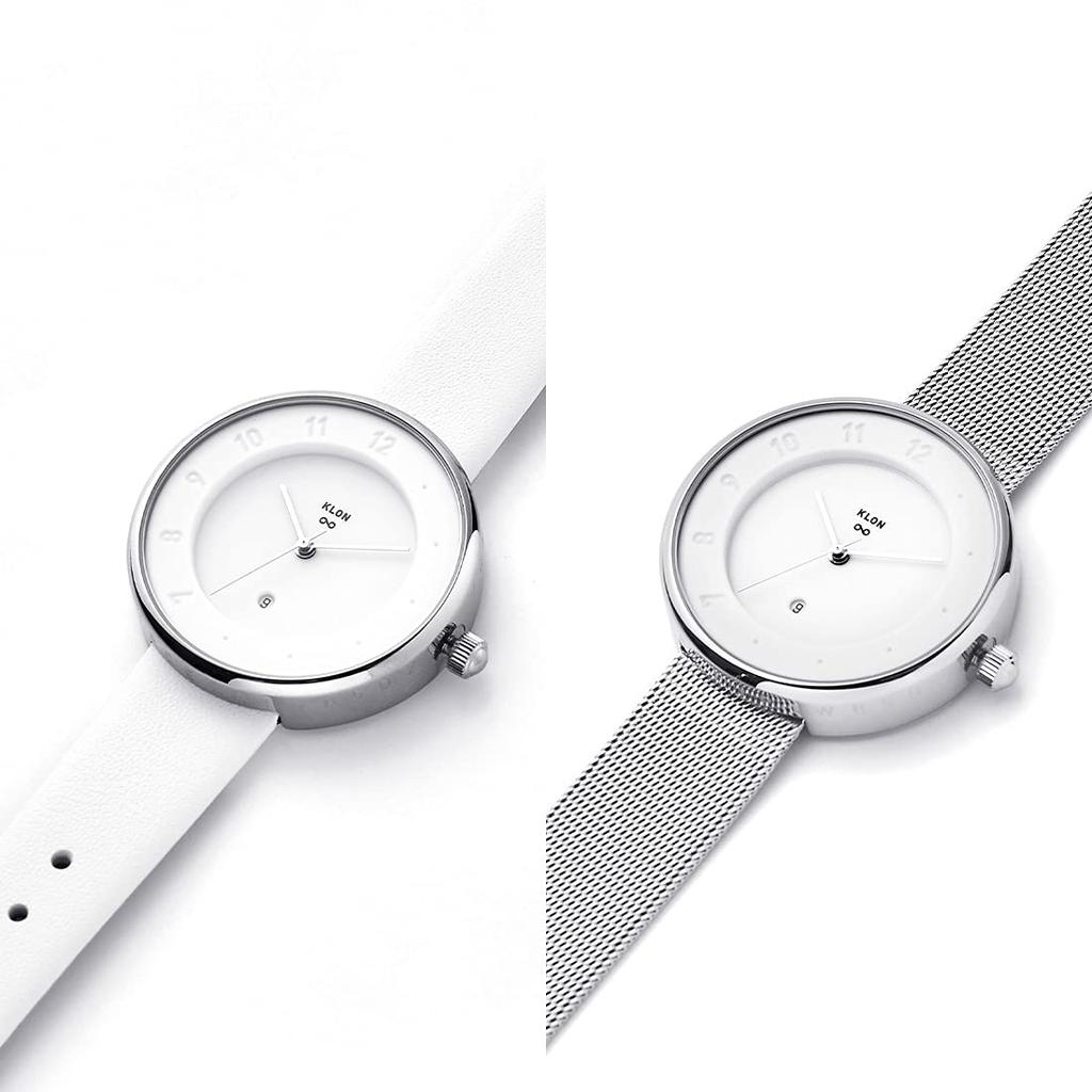 Watch Replacement Strap Set 2way White Silver Popular Brand Stylish Leather 36mm KLON INFINITY STAIR Series Men's Women's -LATTER- [36/W-FACE]