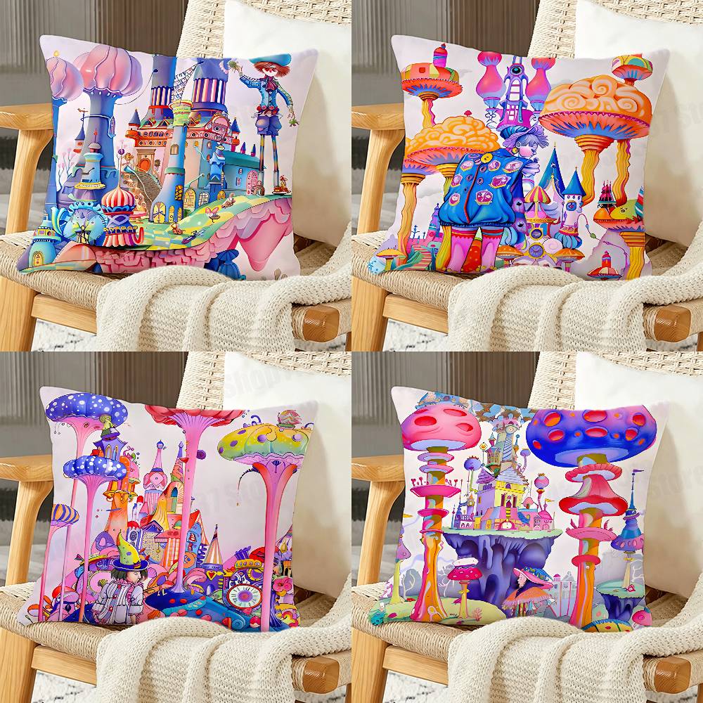 Fantasy Dream Illustration Print Throw Pillow Cover Square Cushion Case for Living Room Bedroom Decor