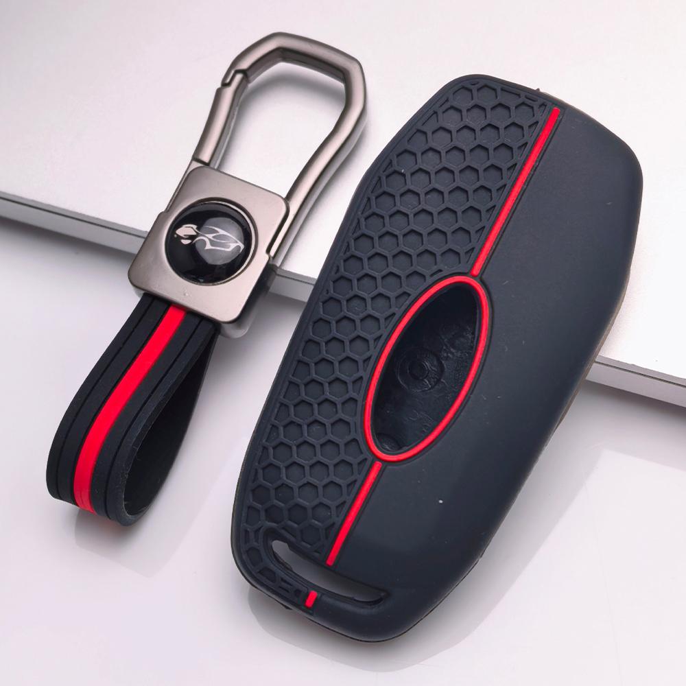 Silikon-Schlüsselhülle Schlüsselanhänger für Ford 3-Tasten Klappschlüssel, Passend für Ford Focus Mondeo Fiesta Ranger Escape Transit Tourneo Everest, Stoßfester Schlüsselanhänger-Halter