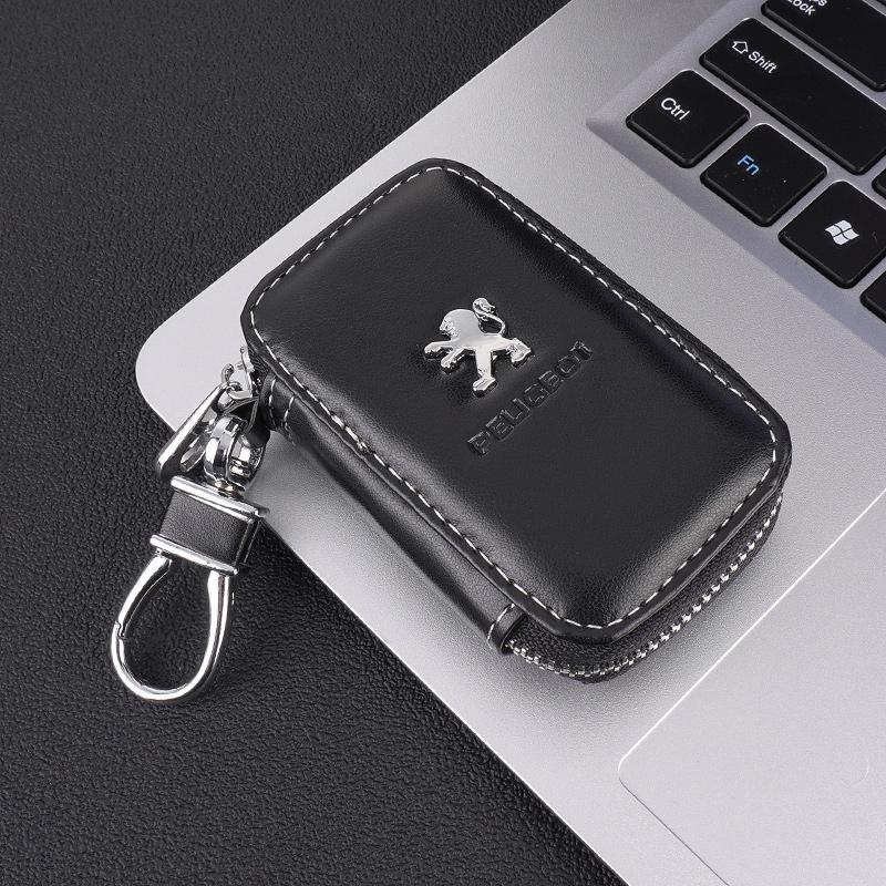 Leather Car Key Cover Case Wallet Bag For Peugeot 206 307 308 3008 207 208 407 408 508 2008 5008 Key Bag Keychain Accessories
