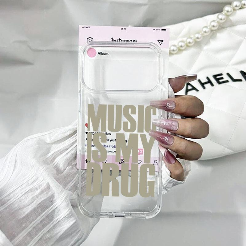 Fashion Letter Music is My Drug Phone Case For iPhone 17 Pro Max 17Pro 17Air 17 Simple Quotes Clear Hard Cover Shockproof Shell