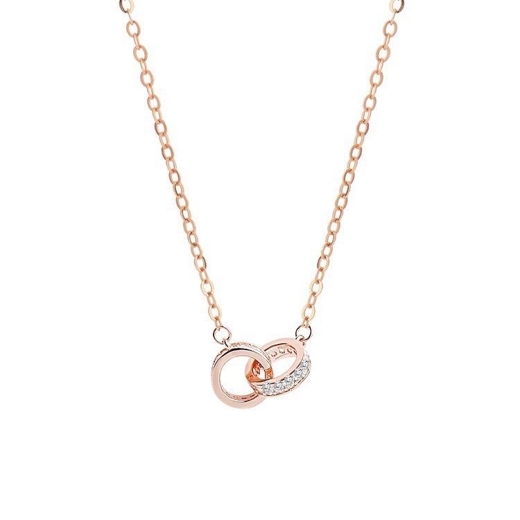 Double Ring Necklace Women's Light Luxury Niche High-end Design Versatile Ring Pendant Temperament Cold Wind Collarbone Chain