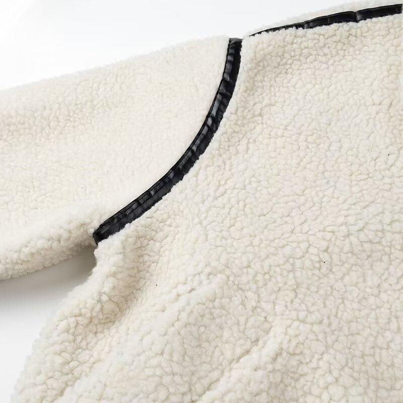 2023 European & American Women’s Winter Casual Lapel Long-Sleeve Zipper Lamb Wool Jacket Top