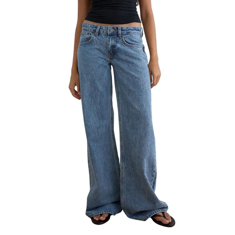 Damen Jeans mit niedrigem Bund, schmaler Passform und geradem Bein, lässige Allround-Denim-Hose