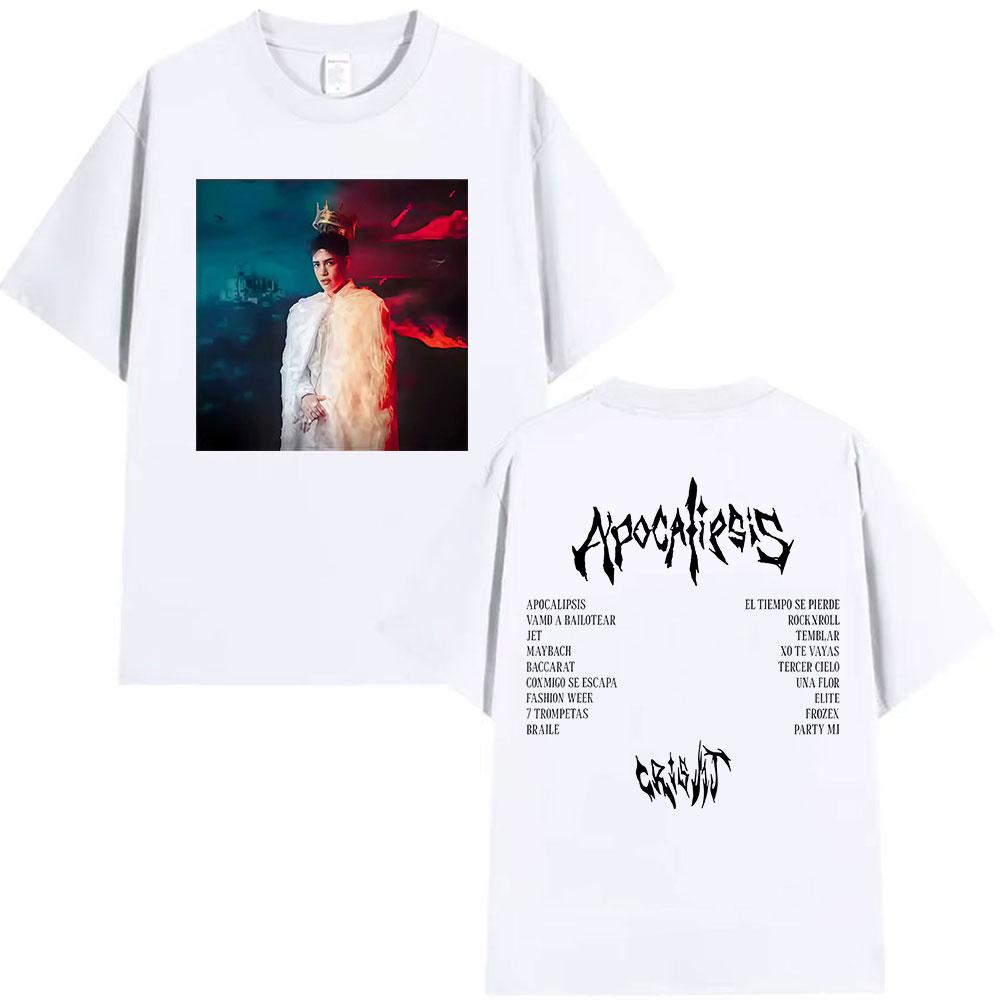 Rapper Cris MJ Apocalipsis 2025 Album Graphic T Shirts Unisexs Hip Hop Gothic Fashion Retro Cotton Short Sleeve Tshirt Streetwear