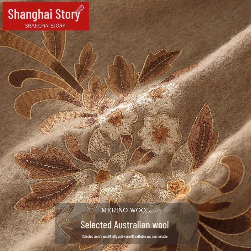 Shanghai Story 100% Wool Embroidered Shawl Scarf