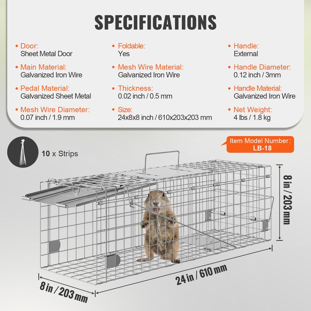 SucceBuy 24/31/42/50in Live Animal Cage Trap Folding Humane Cat Trap Galvanized Iron with Handle for Rabbit Squirrels Groundhogs