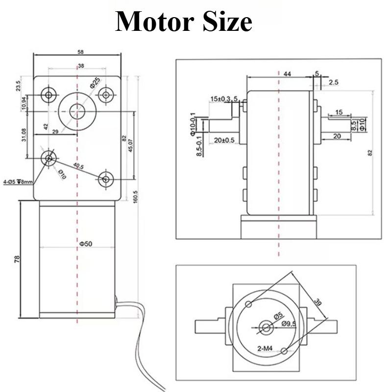 5882-50 DC12V 24V Strong Torque Gearmotor Metal Turbo Worm Gearbox Engine Reversed Low Speed 200kg Self-Lock Worm DC Gear Motor