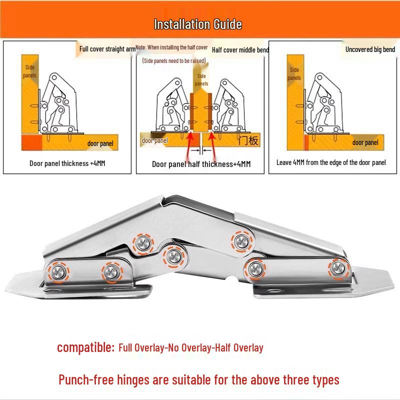 Zlevněné skládací skříňové panty s tlumením bez vrtání