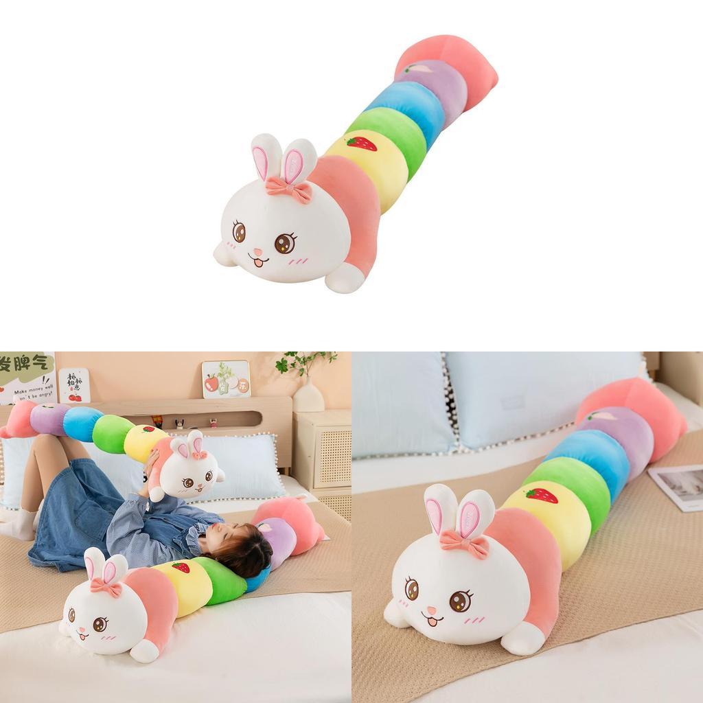 Cute Rainbow Long Plush Bunny Pillow For Girls Sleep Comfort