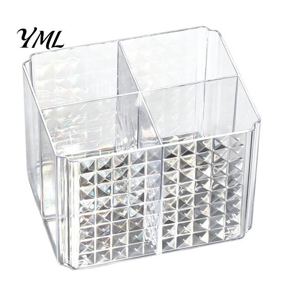 Desktop Lipstick Eyeliner Stand Transparent Acrylic Makeup Brush Organizer, Multi-Compartment Storage Bin, Modern Home Office Desk Organizer