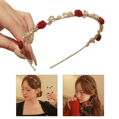 Flocking Rose Shape Hairbands Hot Girls Taking Photo Headband Romantic Style Wedding Hairband with Pearl for Woman Girls