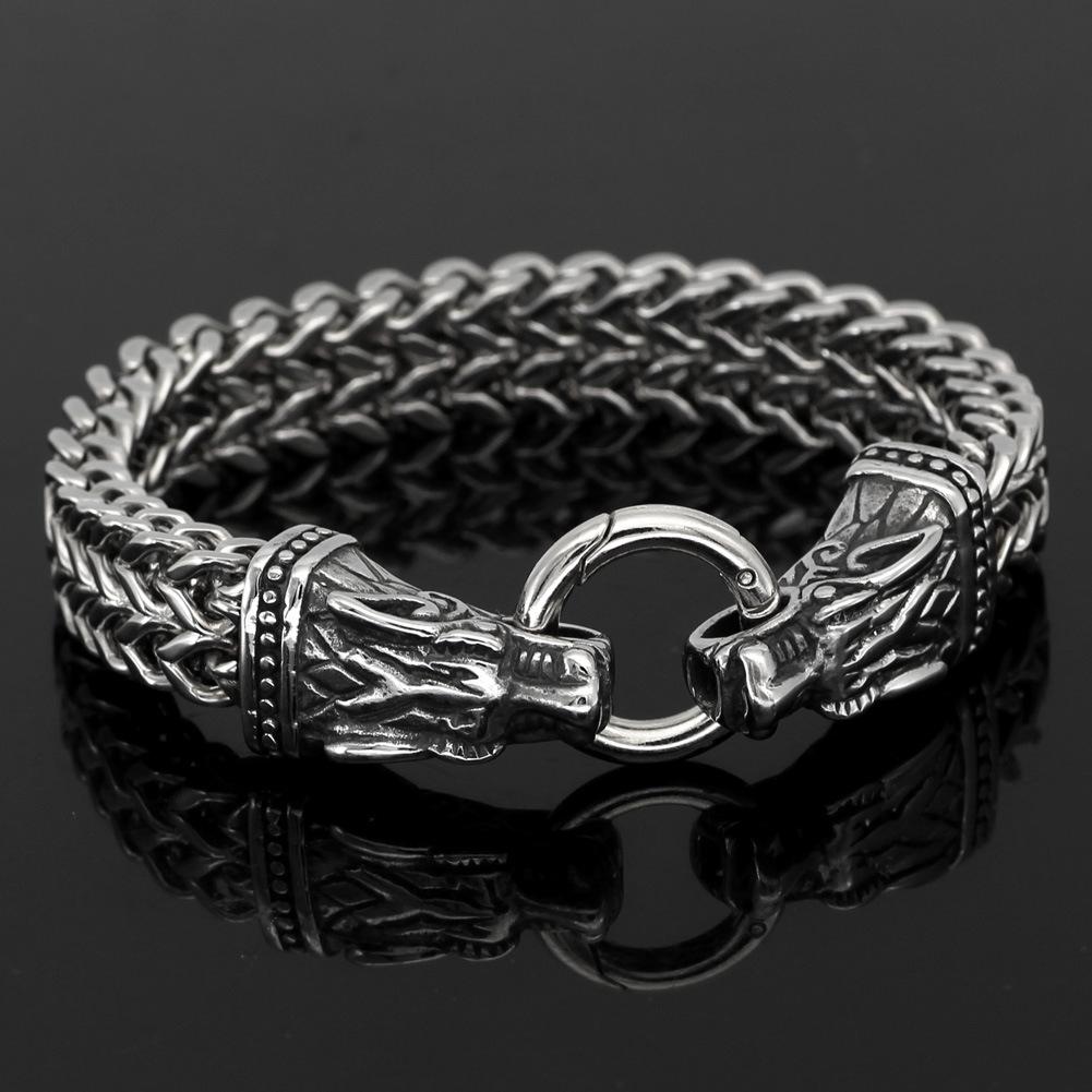 New high quality Vikings double dragon head bracelet double chain men s best jewelry bracelet gift