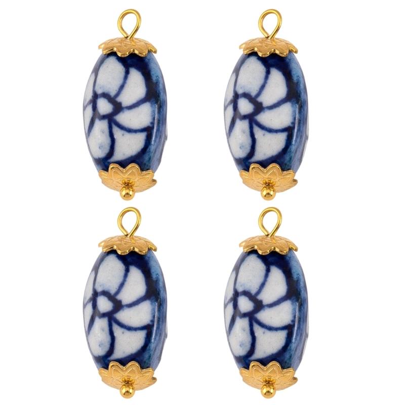 Accessori Orecchini Irregolari in Porcellana Blu Dipinta a Mano Acciaio Inossidabile Materiali per Artigianato