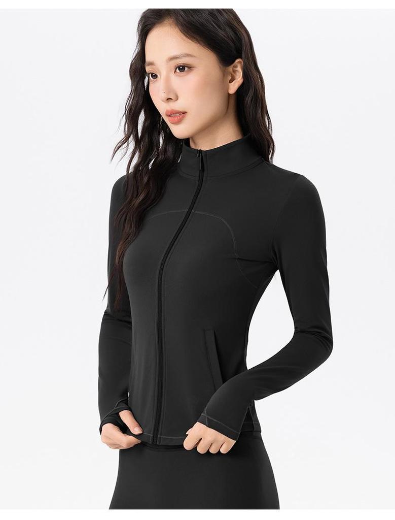 Fleece-Lined Women's Long Sleeve Yoga Jacket with Pockets - Slimming, Warm, and Ideal for Running