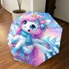 1PC Unicorn Winter Automatic Open/Close Umbrella with Windproof, 8-Rib Sturdy Canopy, Durable Ribs, Fashionable Design, Outdoor Accessory, Fun Prin, H