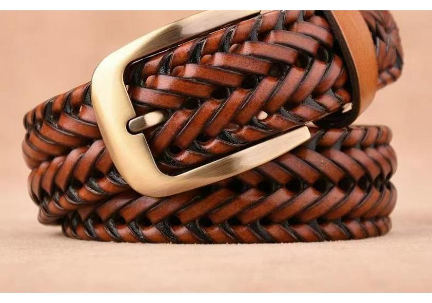 Men's Artistic Retro Woven Leather Belt with Pin Buckle - Ethnic Style Mesh Design