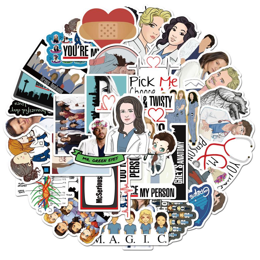 50 New American TV Series Anatomy Grey's Graffiti Stickers Suitcase Laptop Guitar Waterproof Stickers