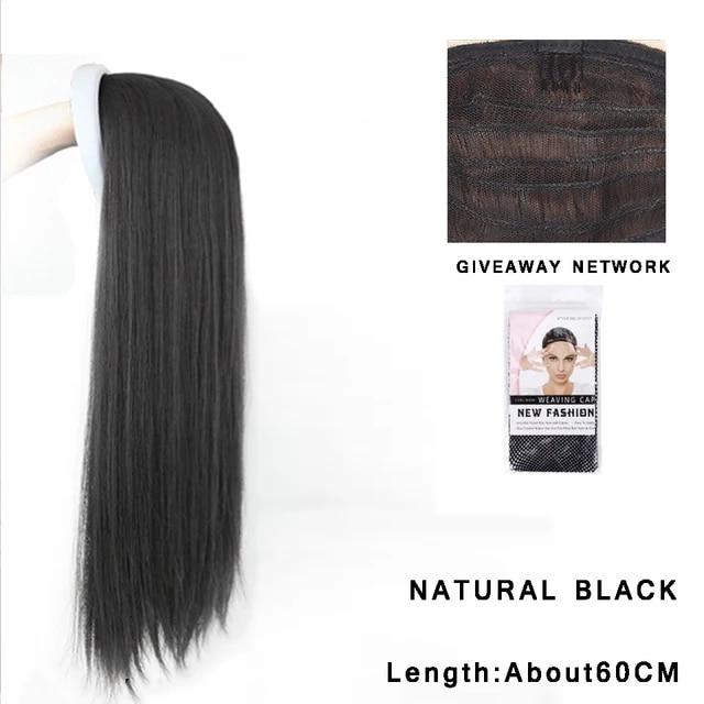Synthetic Long Wavy Headband Wig Black Brown Women's With Twist Braid Hairband Accessories Natural Half Wig