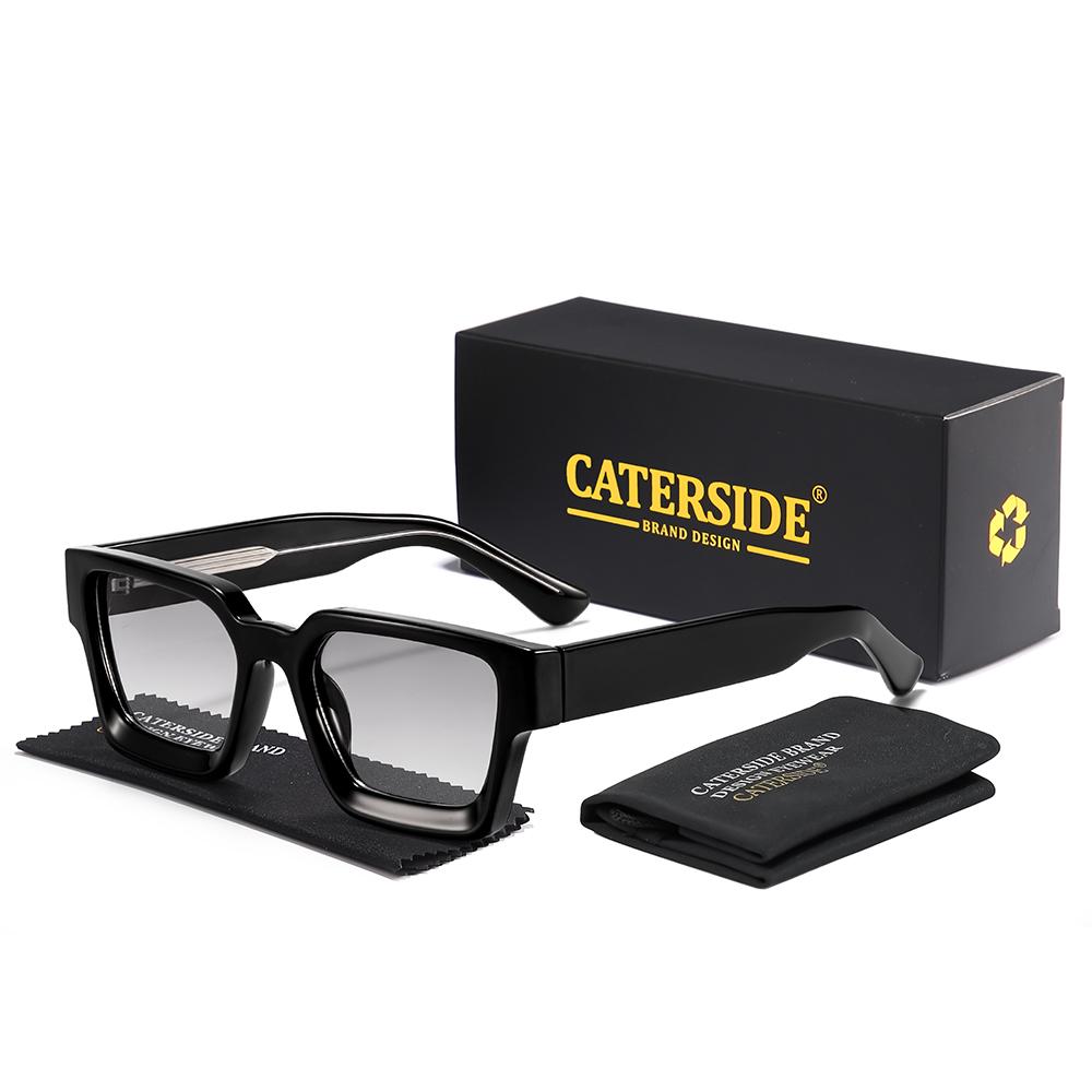 CATERSID Retro Punk Classical Gold Unisex Thick Square Full Rim Sunglasses Polarized Gradient Design Anti-Glare UV400 Travel PC
