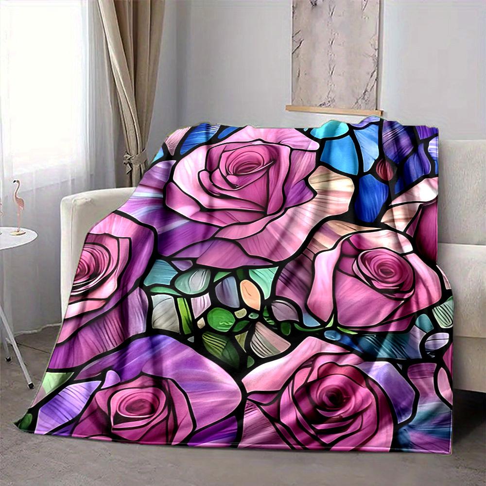 1pc Rose Garden Blanket, Lightweight Flannel Throw Blanket for Sofa, Bed, Travel, Camping, Living Room, Office, Couch, Chair, and Bed