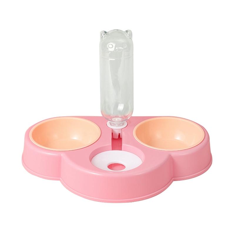 3 in 1 Pet Tableware Dog Water Food Bowl No-Spill Automatic Water Dispenser Combo Set Cats Elevated Bowl
