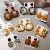Wood Earrings Jewelry Bamboo Dangle Geometric Rattan Circle Women 2024 Fashion