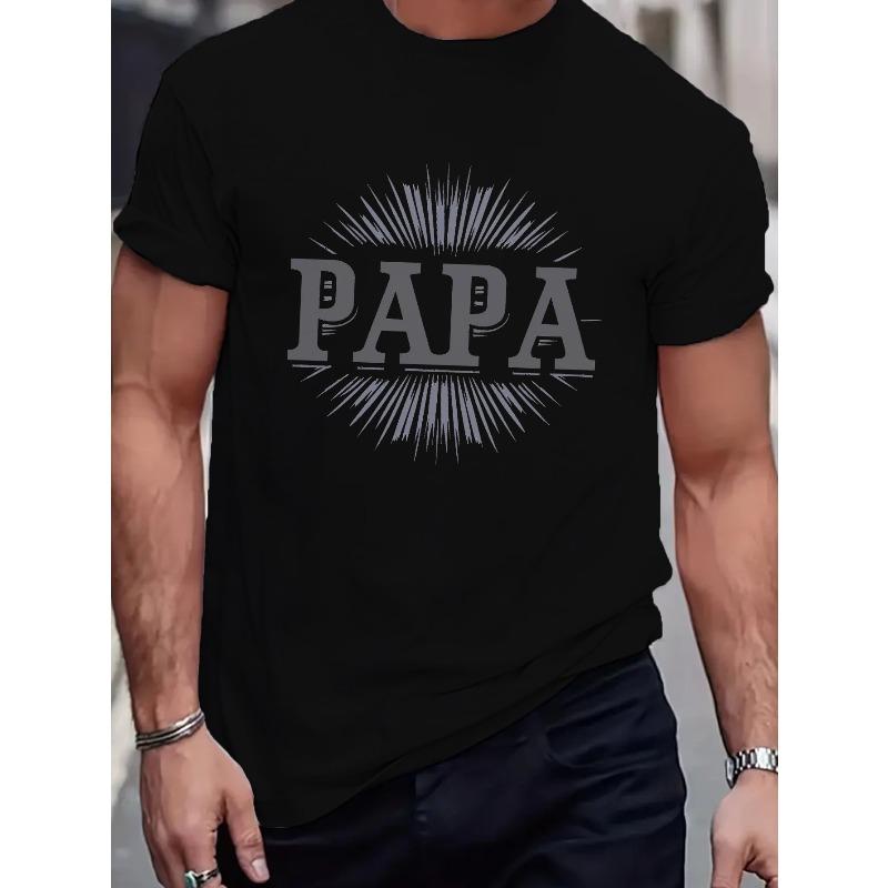 

European Size Papa Typography Tee Men s Casual Grew Neck Short Sleeve T-Shirt for Summer, PLUS SIZE S чорний