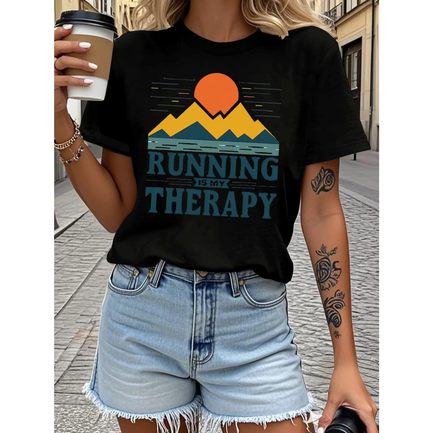 

Women s Vintage Graphic T-Shirt Retro Mountain & Sun Design with Is My Slogan, Casual Outdoor for, Jogging XXL чорний