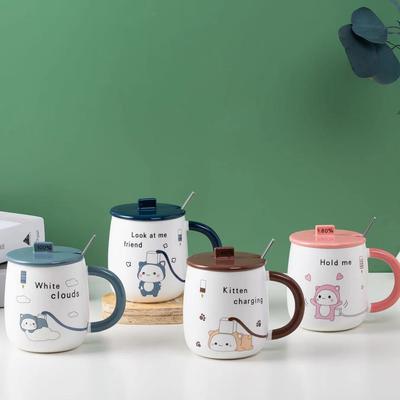 Creative Cartoon Charging Kitten Student Ceramic Cup with Lid Spoon High Temperature Resistant Mug Cup Advertising Gift Cup