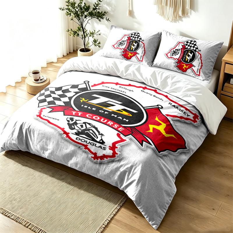 Isle of Man TT 3-teiliges Bettwäsche-Set Einfaches Modernes Bettwäsche-Set Knitterfest Weicher Stoff Ganzjahresnutzung ein perfektes Geschenk