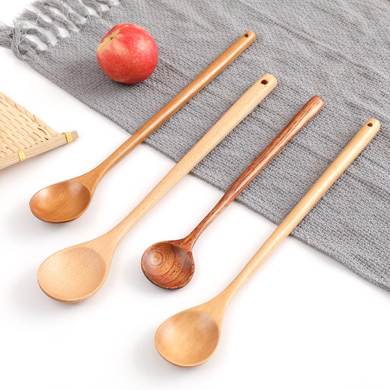 33cm Wooden Cooking Ladle & Stirring Spoon - Japanese & Korean Style, Long Handle for Hot Pot