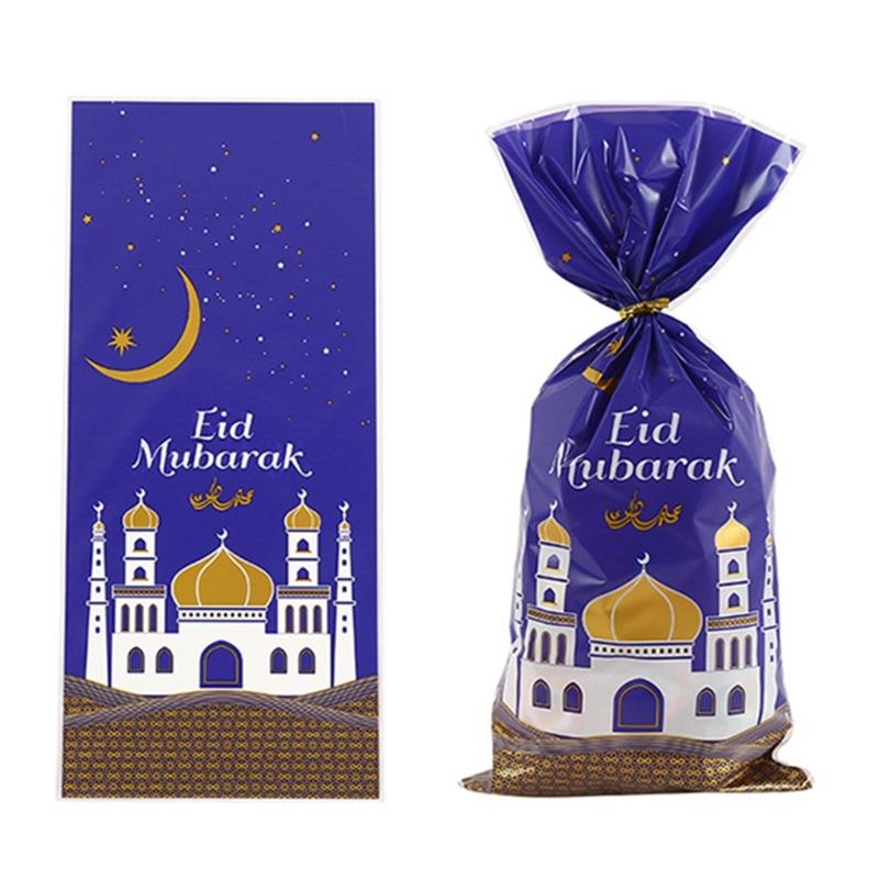 50/100Pcs Eid Mubarak Gift Bags with Rope Holiday Packaging Pouches for Children Girl Boy Birthday Party Wrapping